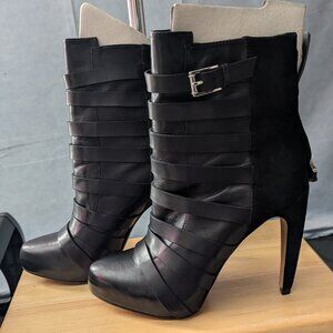 NEW IN BOX Sam Edelman Kendrix Black Suede Goth Heeled Boots US7.5M
